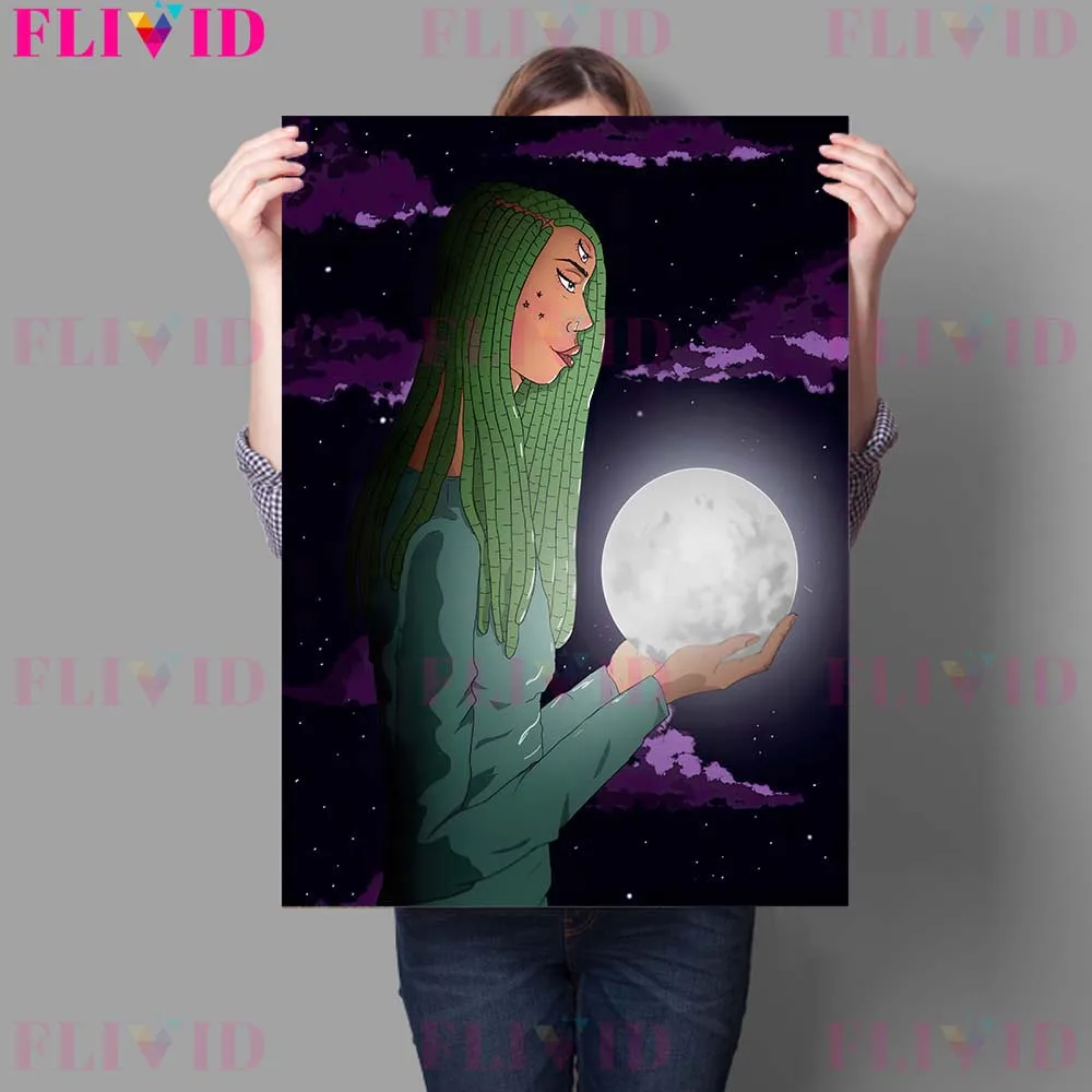 لجنة ساحرة القمر و لونا العثة الرسم على لوحات القماش الجدارية الكرتون القمر السحر فتاة المشارك و طباعة ديكور المنزل #4