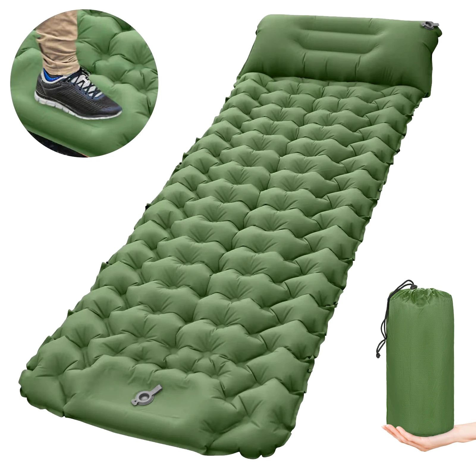 Camping Sleeping Pad with Pillow Built-in Pump Ultralight Inflatable Waterproof Air Mattress for Backpacking Hiking Travel Tent