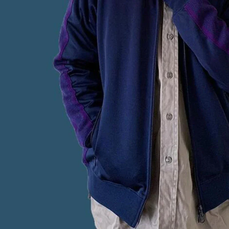 Lapel Collar Jacket Butterfly Embroidery Cotton Track Stripe Purple Men Women Oversize Zipper Motion Coat Long Sleeve