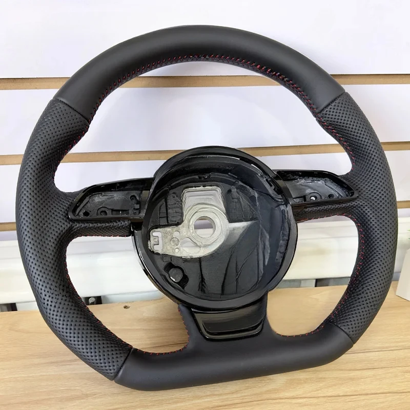 

For Audi Fully Perforated Flat Bottom Steering Wheel Fit A3 A4 A5 Q3 Q5