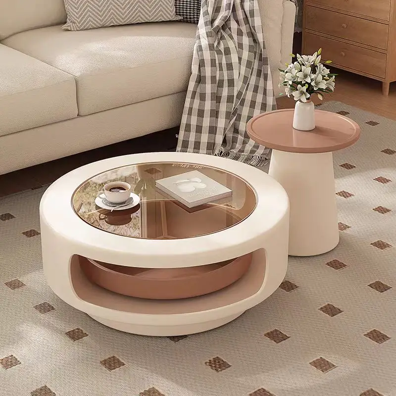 

！@2025 Minimalist Style Round Shaped Coffee Table Coffee Table Living Room Minimalist Cream Style Coffee Table French Design
