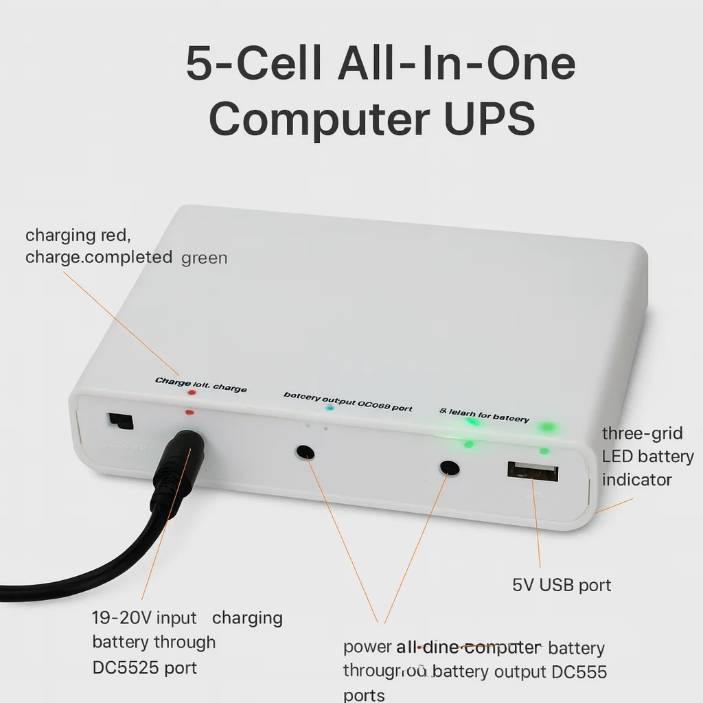 19V Winter Ready UPS for AIO PC, Auto Backup During Outage, 5×18650 Replaceable Battery Cells - view 6