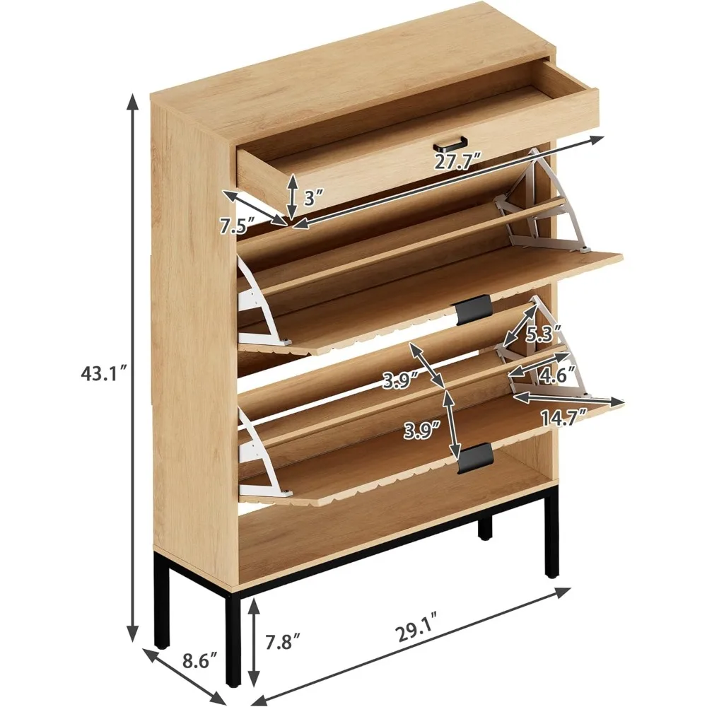 Shoe Cabinet, Shoe Storage Organizer Cabinet with 2 Flip Half Moon Line Doors, Freestanding Shoe Rack with Adjustable S