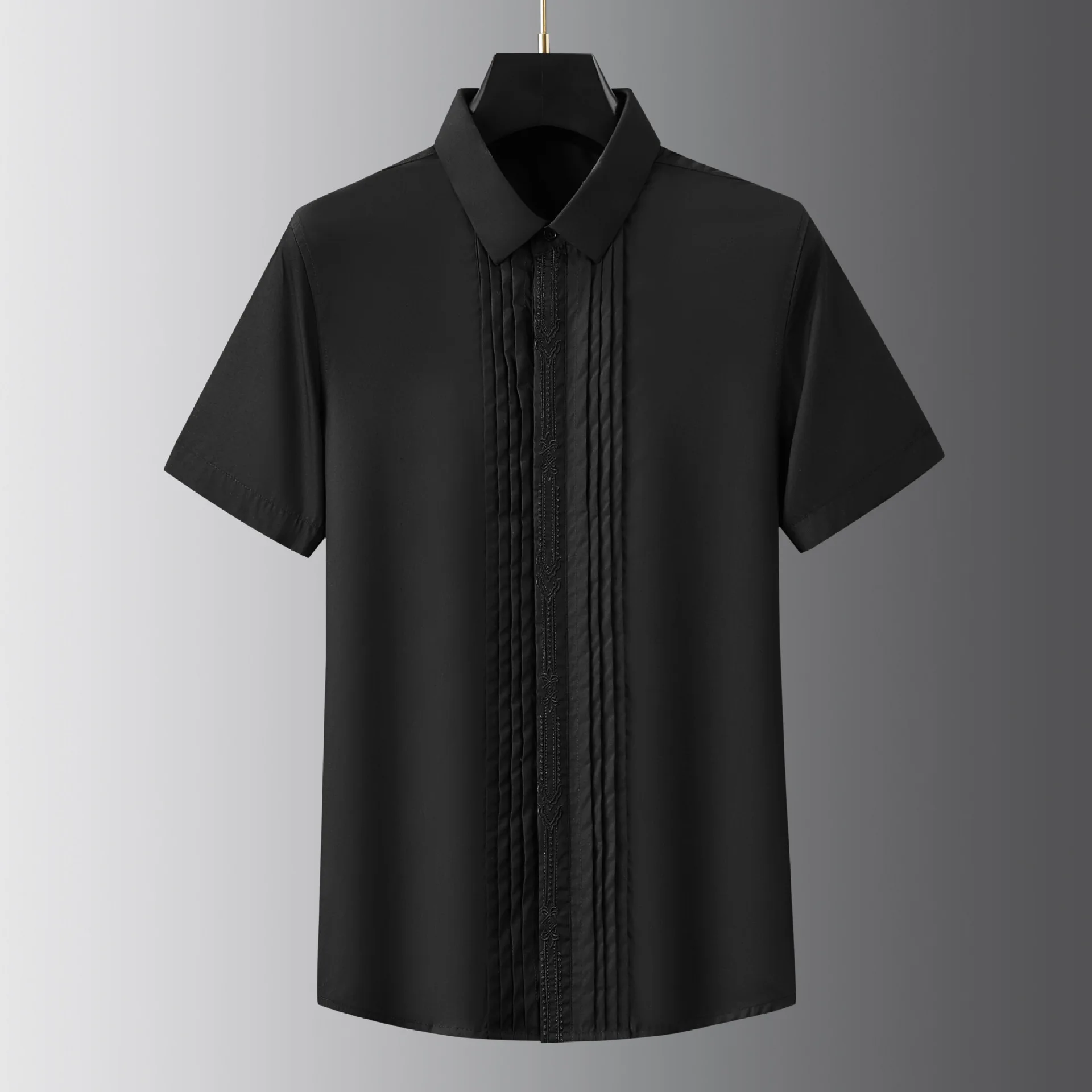 Trendy Summer Handmade Folded Front Embroidered Men's Short sleeved Shirt