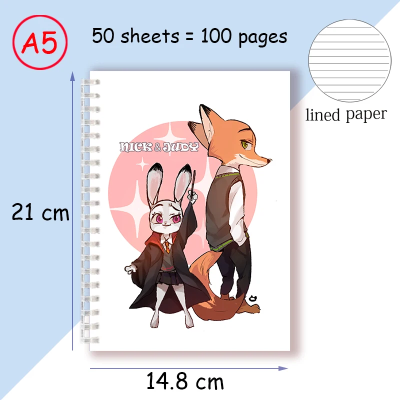 A5 Spiral Notebook Amazing Zootopia Cartoon Nick Wilde Judy Hopps Anime Rabbit Fox Figure Writing Supply Pad Journal Stationery