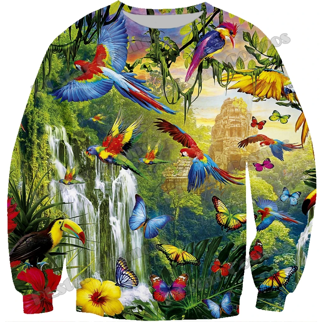 

Animal World Parrot / Butterfly / Monkey 3D Printed Men's Crewneck Sweatshirt Autumn Unisex Casual Long sleeve Pullover HW38