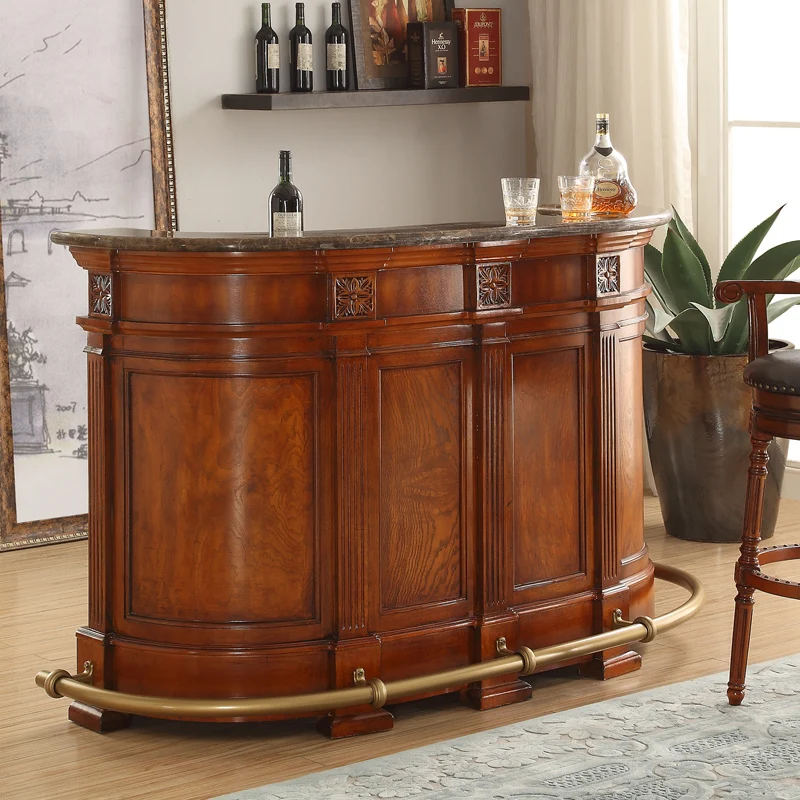 American solid wood bar table with marble home European checkout page family open bar storage wine cabinet