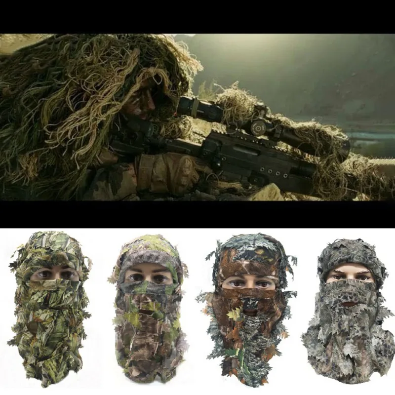 Ghillie Camouflage Leafy Hat Mask 3D Full Face Mask Headwear Camouflage Hunter Clothing Hidden Hunting Accessories