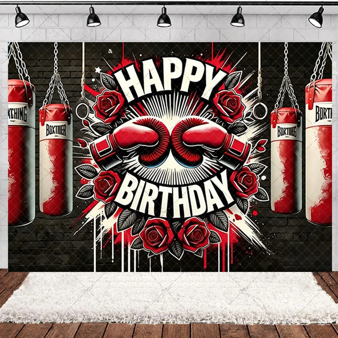 Boxing Theme Birthday Party Decoration Fight Sport Background Boxing Gloves Boxer Challenge Game Banner Poster Photo Studio Prop view 5