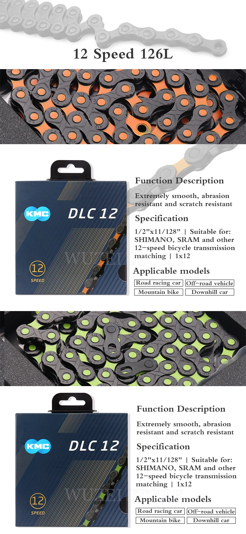 KMC Chain DLC 12 Speed MTB Bike Diamond Chains 126L KMC X12 Speed Chain Mountain Bicycle 12V for Shimano Sram