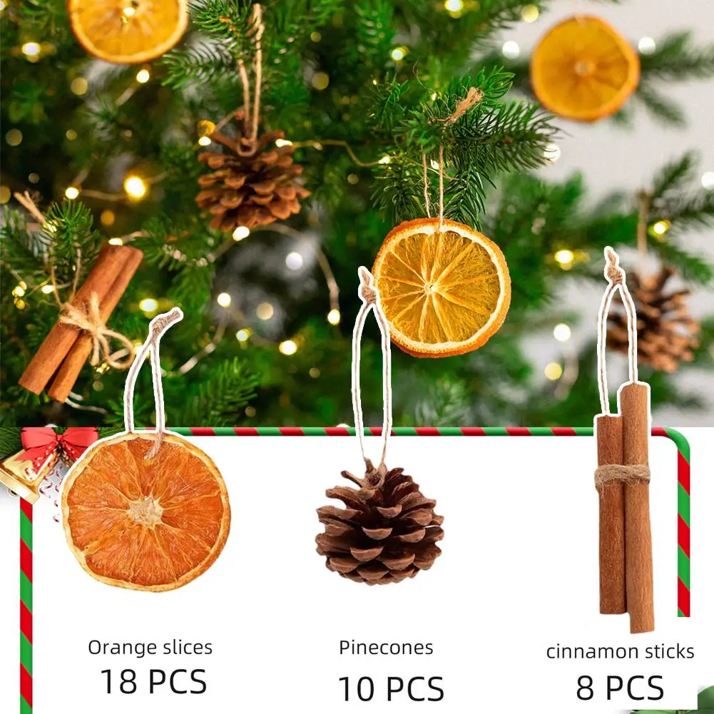 36pcs Natural Orange Slice Cinnamon Pine Cone Set For Christmas Tree Unique Craft Decoration Christmas Pendant DIY Decoration