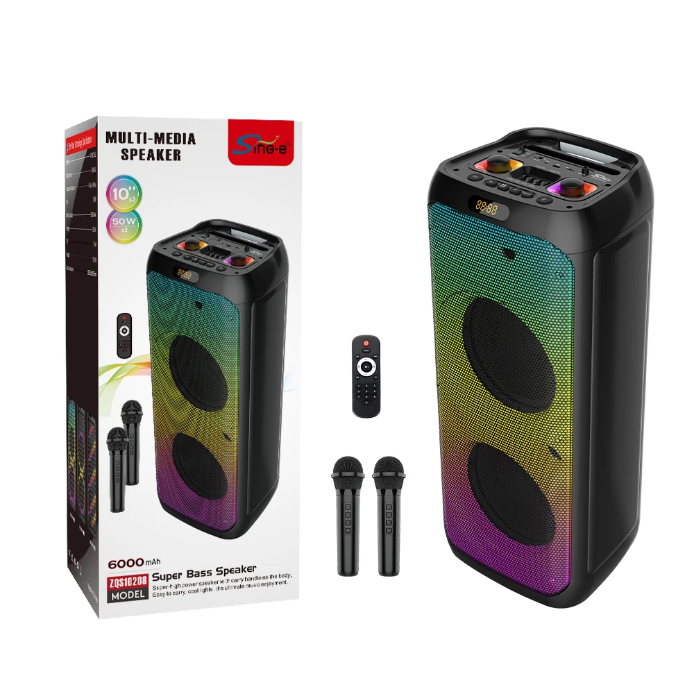 

SING-E ZQS10208 Bluetooths Party Speaker with RGB Lighting Tweeter Microphone for Home Use Mobile Charging Source