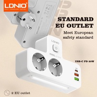 LDNIO Power Strip European Plug Extension With 20W PD 3 USB 2AC Outlet Extender Adapter Touch Night Lamp EU Standard Wall Socket