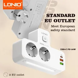 Przedłużacz wtyczka europejska listwy zasilającej LDNIO z 20W PD 3 USB 2AC Adapter dotykowy lampka nocna gniazdo ścienne Standard ue