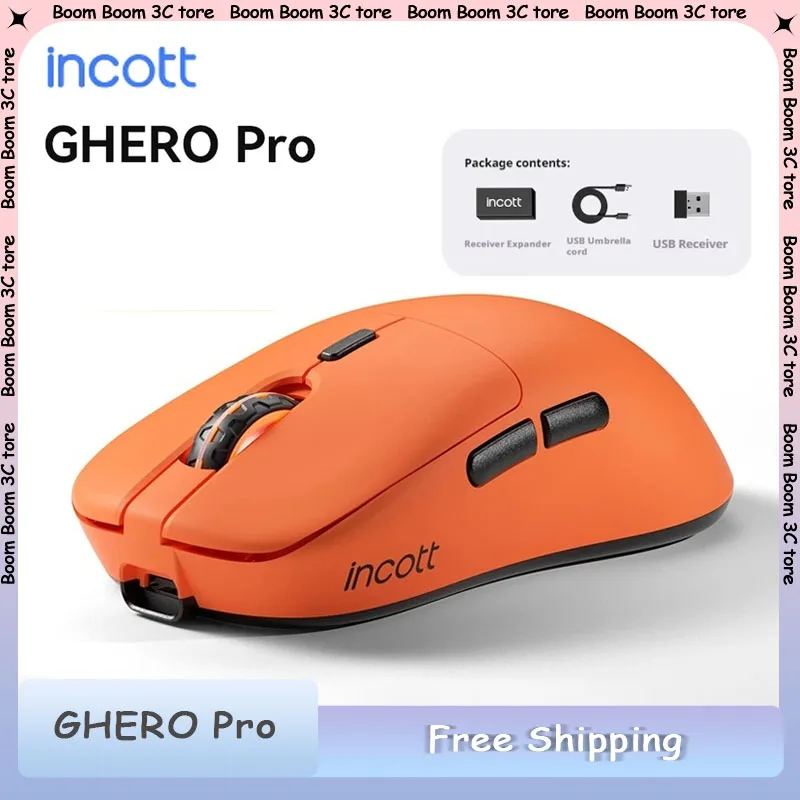 

Мышь Incott Ghero Pro, двойной режим, беспроводная Bluetooth Paw3395, датчик, эргономика, RGB, геймерская мышь с низкой задержкой, аксессуары для ПК