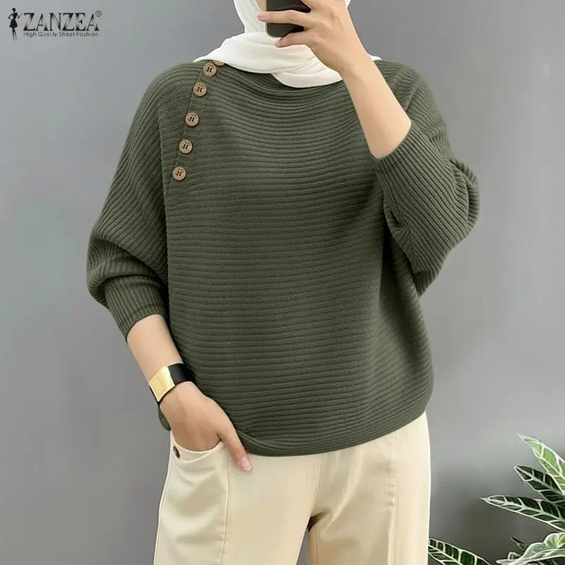 

Fashion Women Blouse ZANZEA 2026 Spring Long Sleeve Knitted Tops Female Elegant OL Work Shirt Casual O Neck Holiday Blusas Mujer