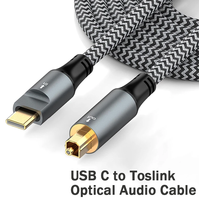 Type C to Toslink Optical Cable Braided USB C to SPDIF Digital Fiber Optic Cord Digital Stereo out Adapter for Soundbar Speaker