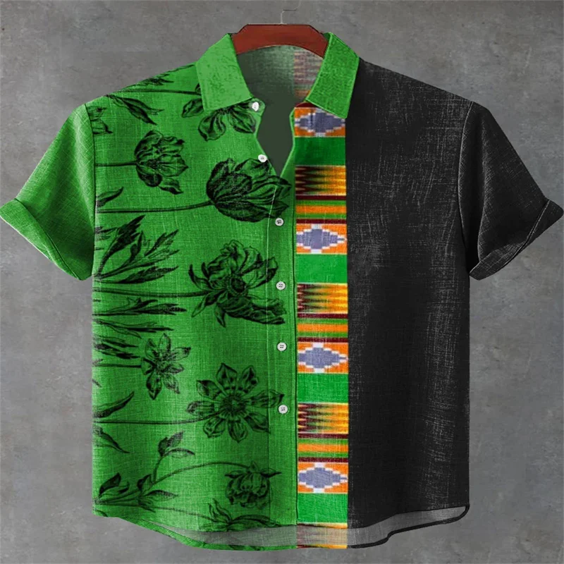 Men's Casual Animal Pattern Short Sleeve Shirt Button Lapel Shirt Loose Tops Men's Casual Hawaiian Shirt