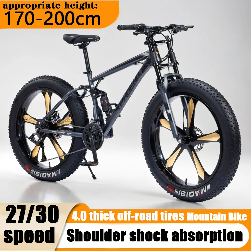 24/26 inch 4.0 wide tire beach snow bike Full Suspension Fatbike 30 speed Cross Country bicicleta large tire Downhill Bicycle