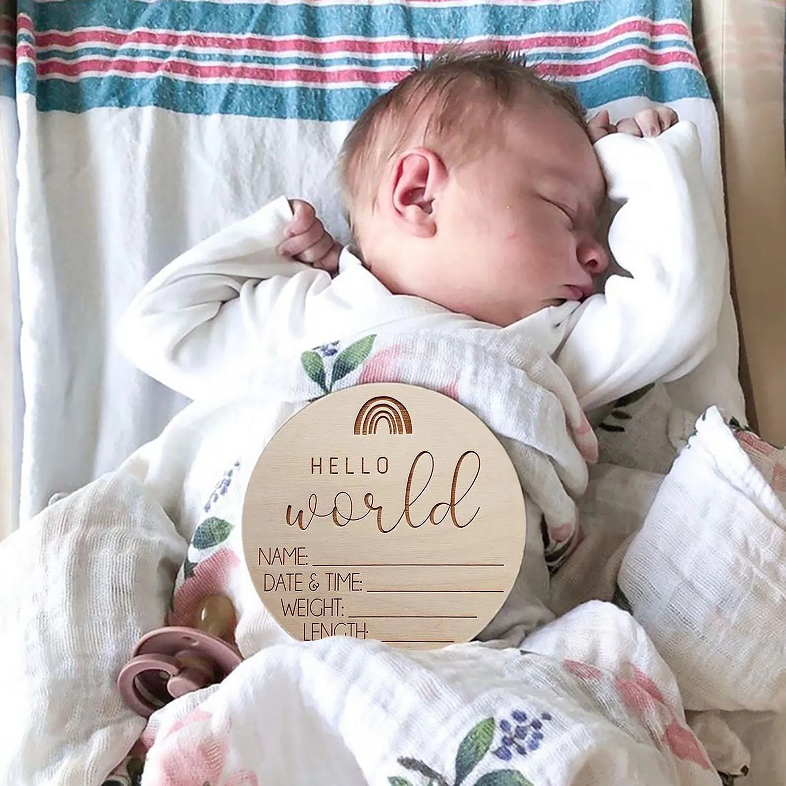 Newborn Announcement Sign 5PCS Hello World Newborn Welcome Sign New Baby Announcement Wooden Plaque Sign Rainbow Newborn Welcome