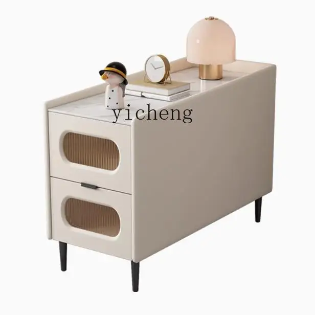 TQH Sofa Side Cabinet Simple Modern Glass Edge Few Light Luxury High Sense Solid Wood Ultra Narrow Small Side Cabinet