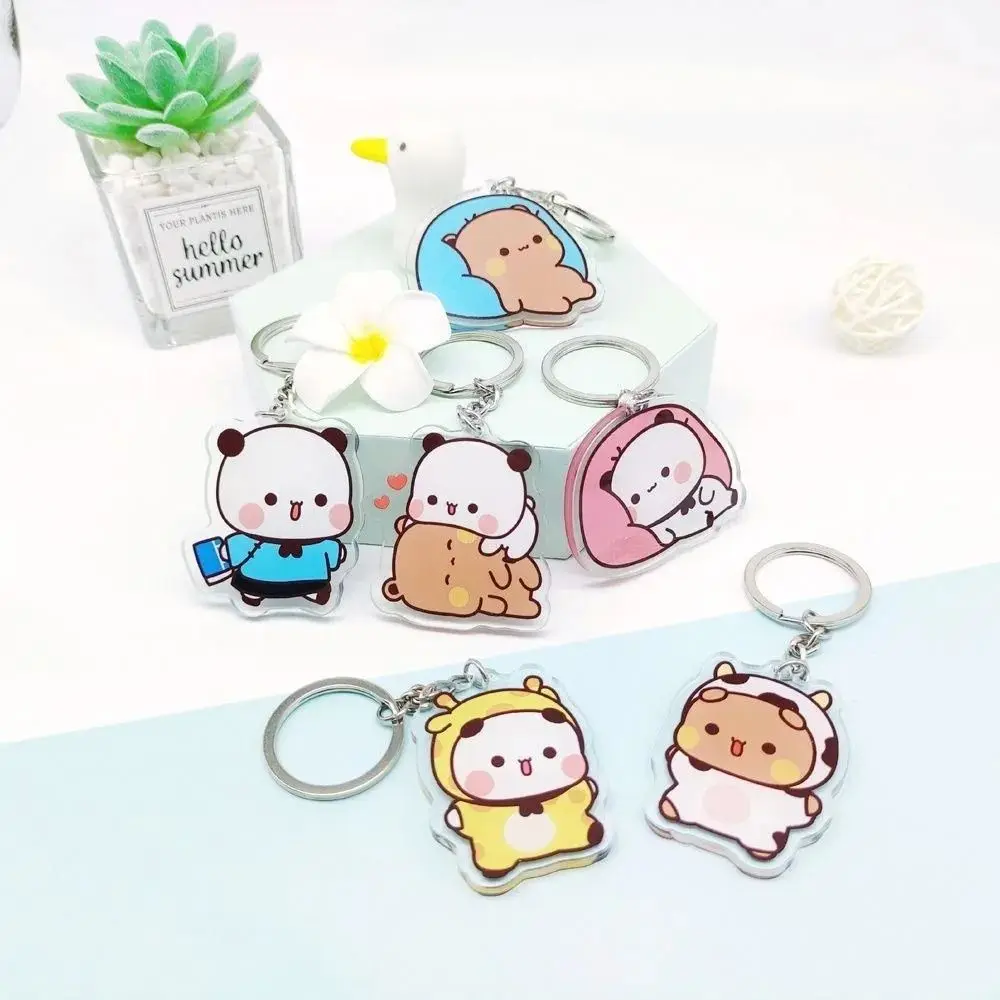 Cute Cartoon Bubu Dudu Panda Bear Pendant Keychain Holder Key Chain Car Keyring Mobile Phone Bag Hanging Jewelry Kids Gifts