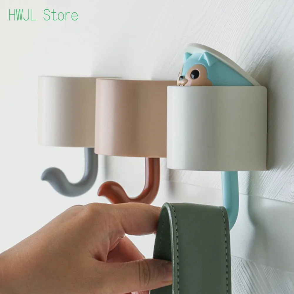 Creative Home Decor Cartoon Animal Squirrel Head Hiding Storage Bathroom Kitchen Hanging Hook Pasting Wall Hooks Children Gift