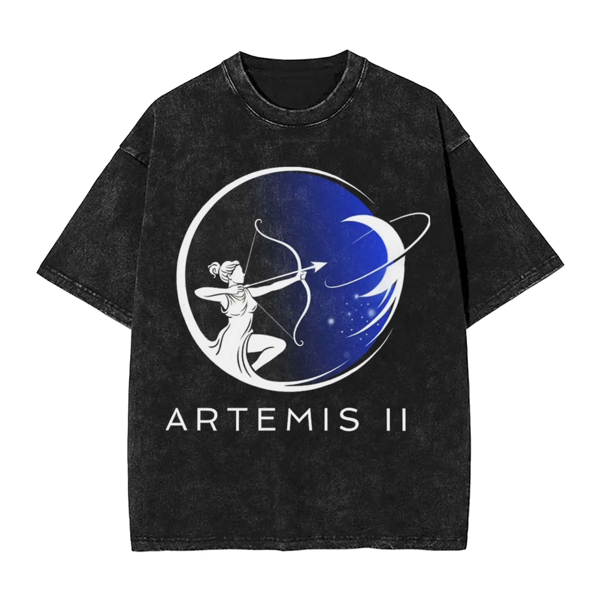 Artemis II Manned Mission Moon Washed T Shirt Streetwear Hip Hop Vintage T-Shirts Tees Tops for Men Short Sleeve Oversize Summer