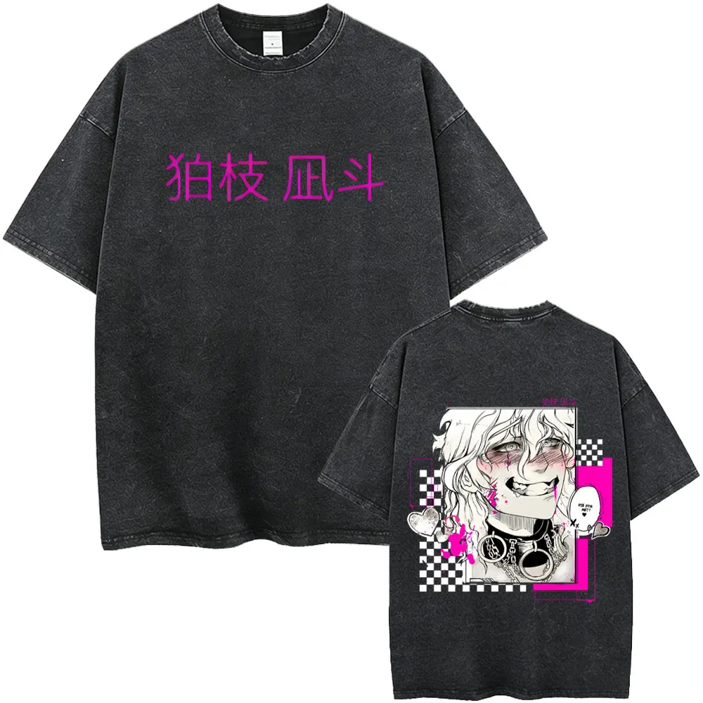

Washed Vintage Anime Danganronpa Nagito Komaeda Graphic T-shirts Men's Manga Funny Oversized T Shirts Unisex Cartoon Streetwear