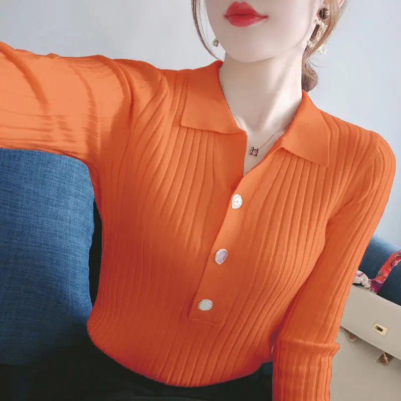 Camisa de manga larga con botones para mujer, jerséis informales holgados de estilo joven, blusa de viaje de Color sólido con solapa a la moda, novedad