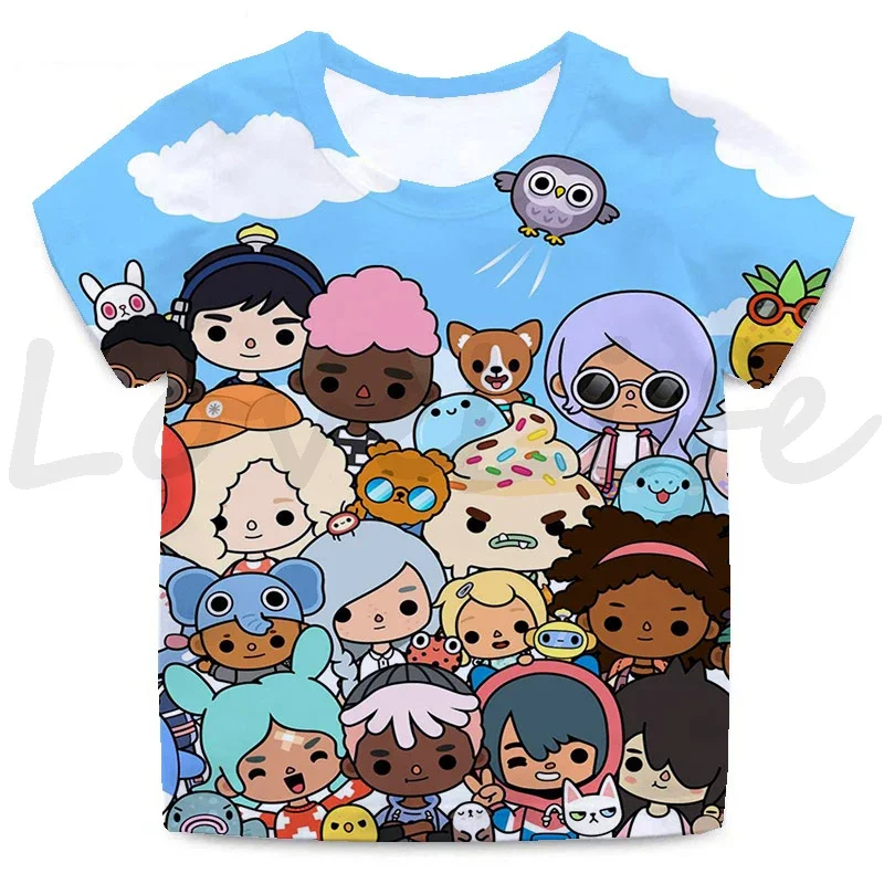 T-shirt Toca Life World para crianças, desenhos animados 3D, camiseta anime, manga curta, tops para meninos e meninas, camiseta infantil, verão