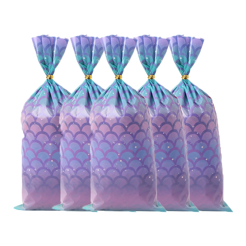 50pcs Cute Cartoon Shark Head Transparent Opp Bag, Ocean Animals Printed Gift Candy Packaging Strip Flat Bags With Gold Ribbon