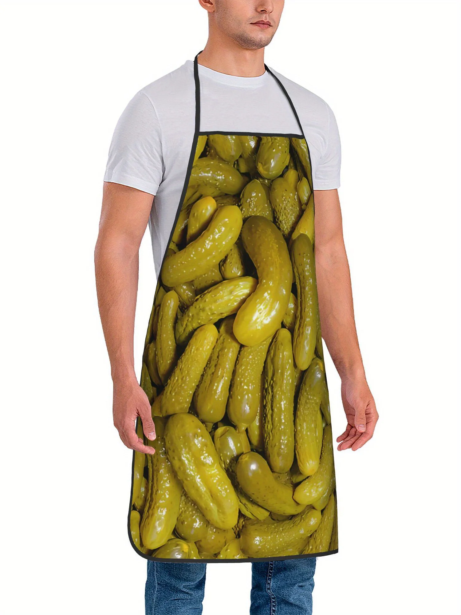 Garlic Dill Pickles Food Printed Apron Waterproof Kitchen Cooking Bib for Men Women Household Grilling Cover