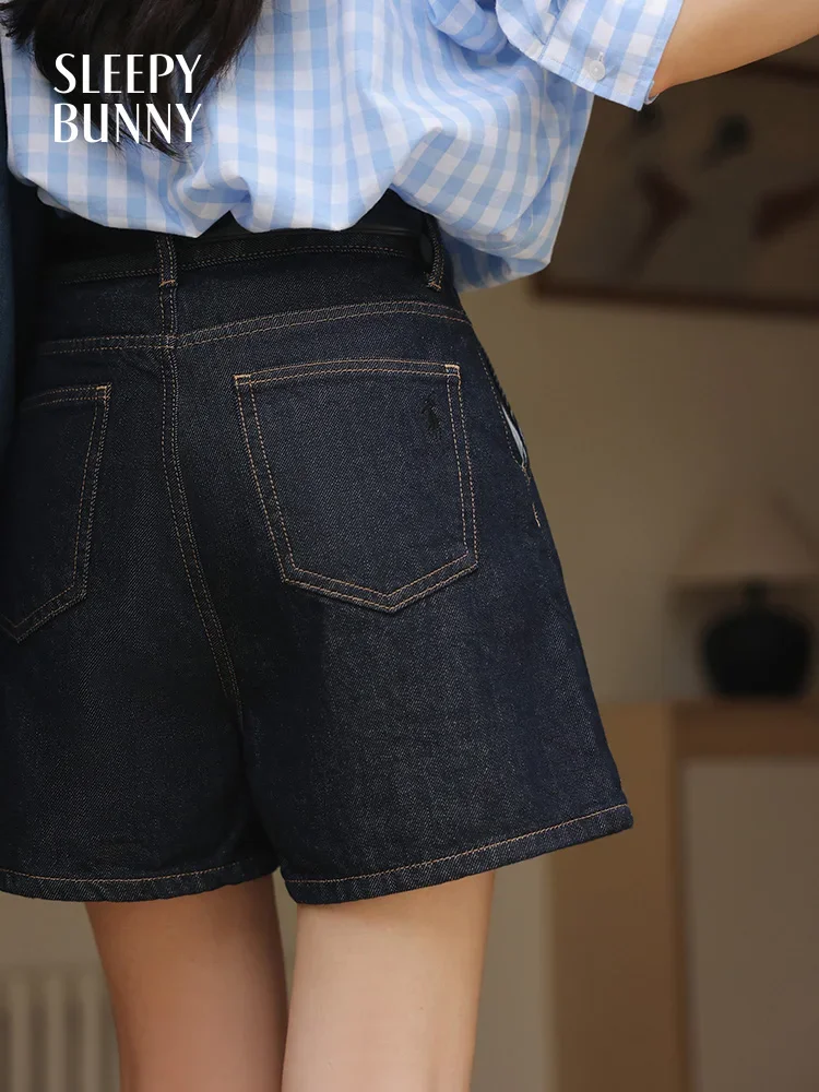 Vintage High Waist Denim Shorts Women Summer Dark Wash Wide Leg Casual Loose Fit Contrast Stitching Trendy Daily Hot Pants