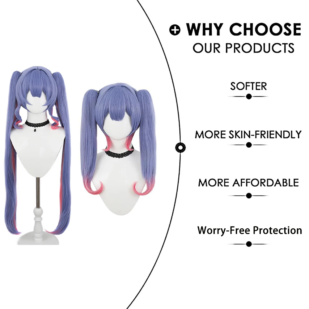 عالية الجودة أنيمي ميكو أرنب هول تأثيري الشعر الاصطناعية الأزرق والوردي التدرج انفصال ذيل حصان مرحلة الأداء شعر مستعار يومي