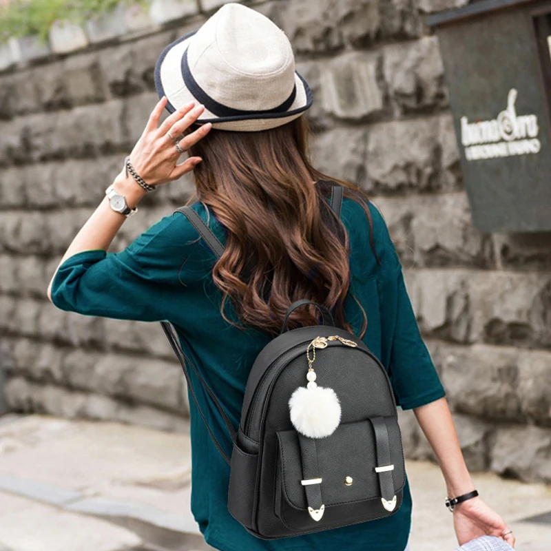 Mini Mochila De Cuero PU de lujo para mujer, Linda mochila elegante, bolsas escolares pequeñas para niñas con colgante de bola