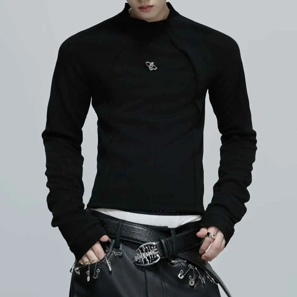 

Мужская осенняя футболка, деконструированная мотоциклетная повседневная футболка, уличная модная уличная нишевая футболка с длинными рукавами, мужская одежда 2025