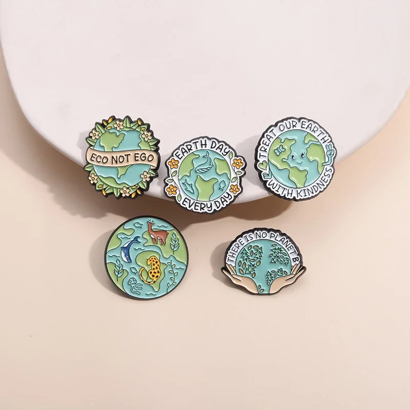 The Earth Environment Enamel Pins Caring For The Earth'S Environment Eco Not Ego Brooches Lapel Collar Pin Badge Nature Jewelry