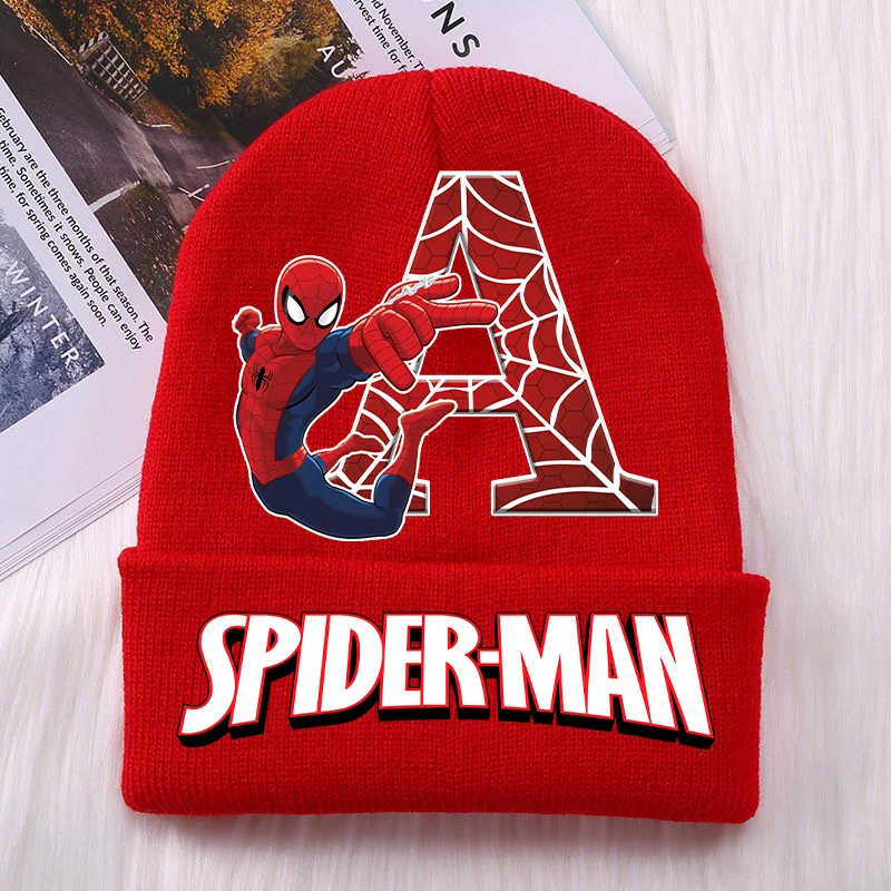 New Spiderman Boys Cartoon Letter Knitted Hats Baby Cap Kids Winter Outdoors Sports Warm Woolen Cap Children Christmas Gifts