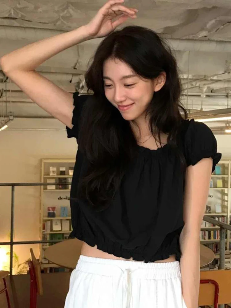 

Spring Summer Women's irt Bubble Sve ort Length Fre Sweet Earlet Hemmed Cartoon Print Casual Busin Office Wear