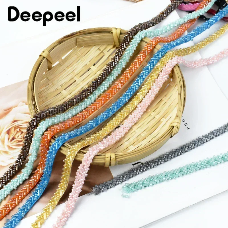 2/5Yards Deepeel 7mm Beaded Lace Fabric Trim Ribbon Clothing Decoration Trimming Fringe Wedding Dress DIY Sewing Accessories