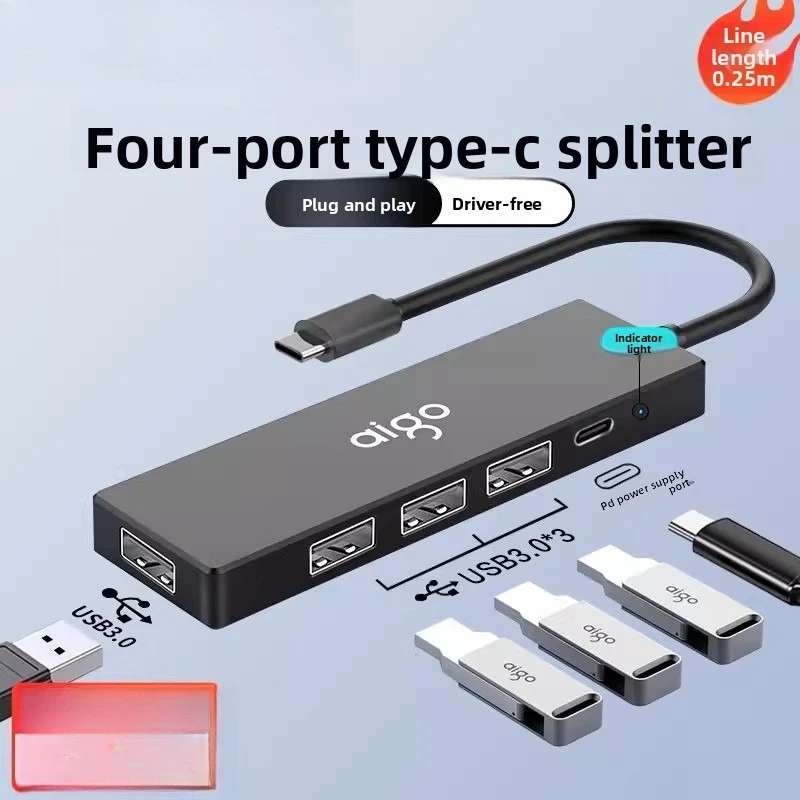 USB Hub Type C Slim for Mouse expander with MacBook Keyboard Compatible PC Splitter 4 Port Multi Splitter  Dock Adapter