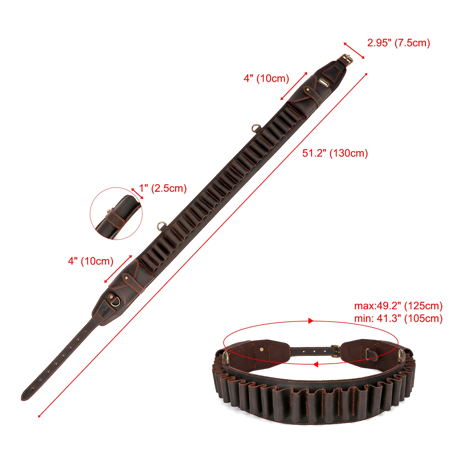 Tourbon Hunting Accessories Durable Leather 12 Gauge  Ammo Shell Cartridges Belt 23 Rounds Bandolier with Pocket