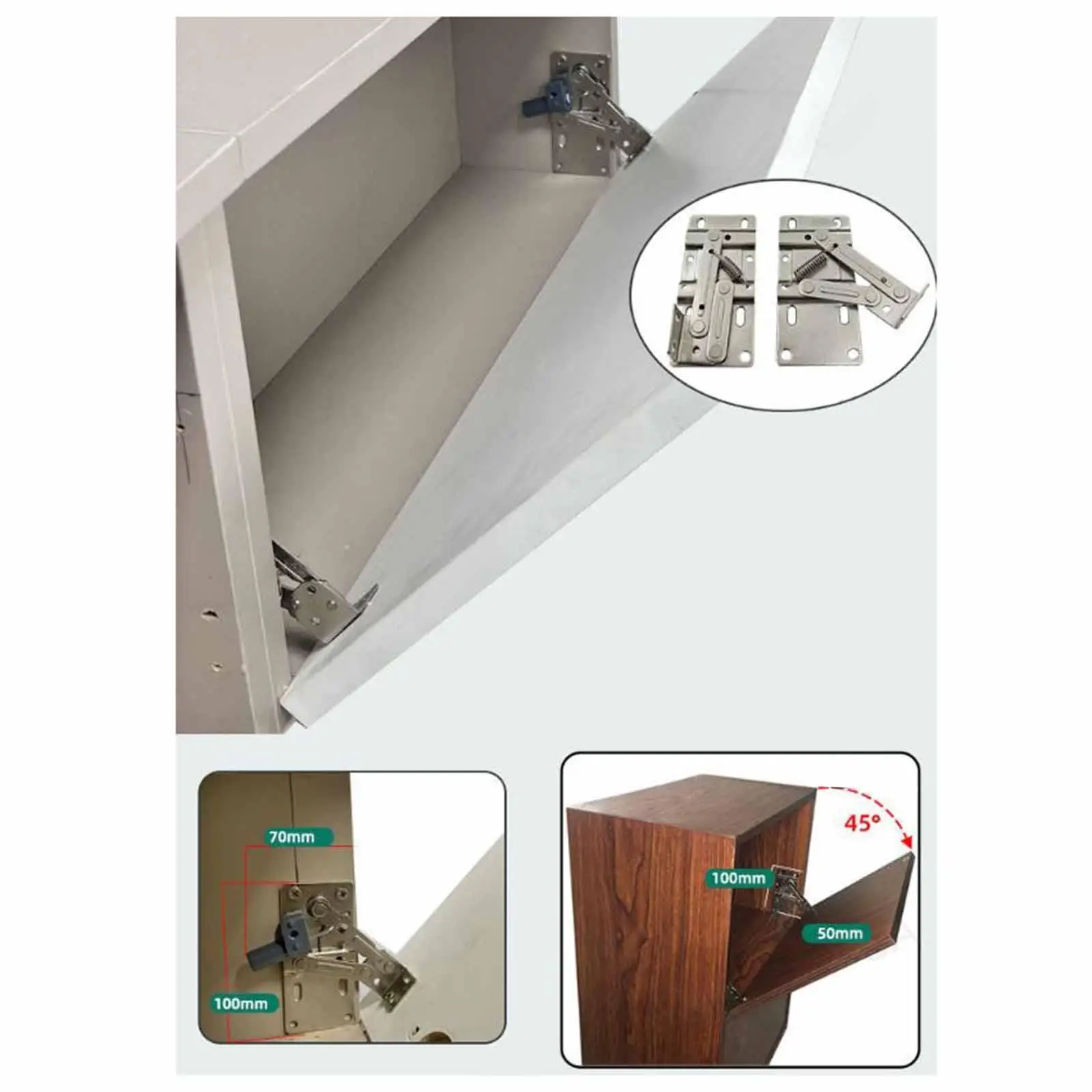 2Pcs Flip Out Tray Hinges,Steel 45 Degree Opening Angle Soft Close with Screws Hardware for Bathroom Home Kitchen Bookcases
