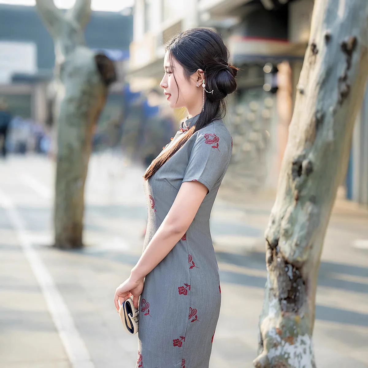 Robe longue fendue chinoise pour femmes, Cheongsam Sexy, col Mandarin traditionnel Qipao, robes de Banquet en Satin