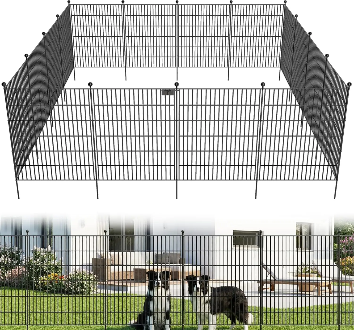 10 Panels No Dig Garden Fence with Gate, 40 in(H) X 24.2 ft(L) Metal Fence Panels, Thickened Rustproof Garden Fencing, Animal