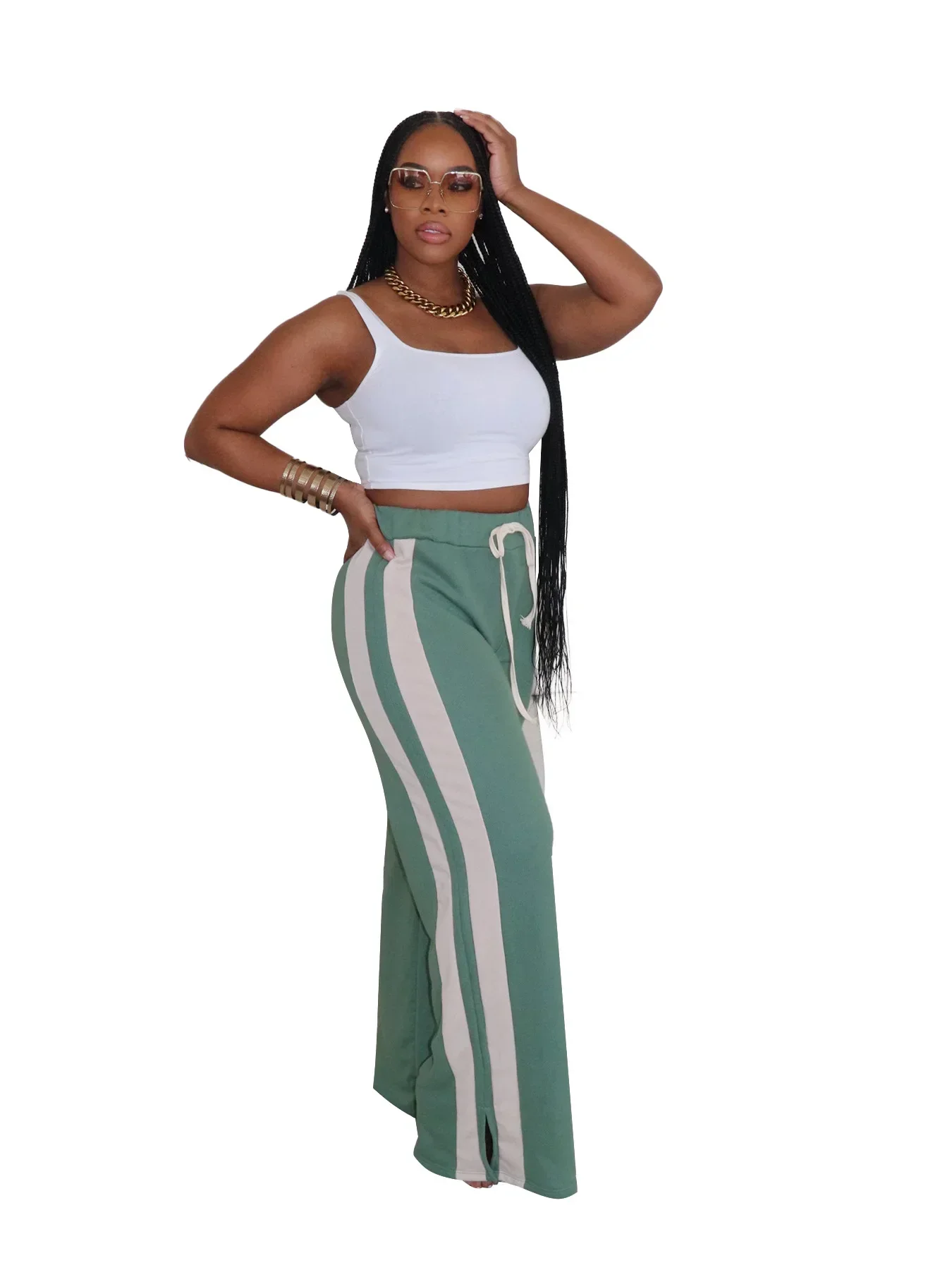 Vintage Women Striped Straight Drawstring Waist Wide Leg Pants 2024 Casual Sporty Holiday Jogger Sweatpants Trousers