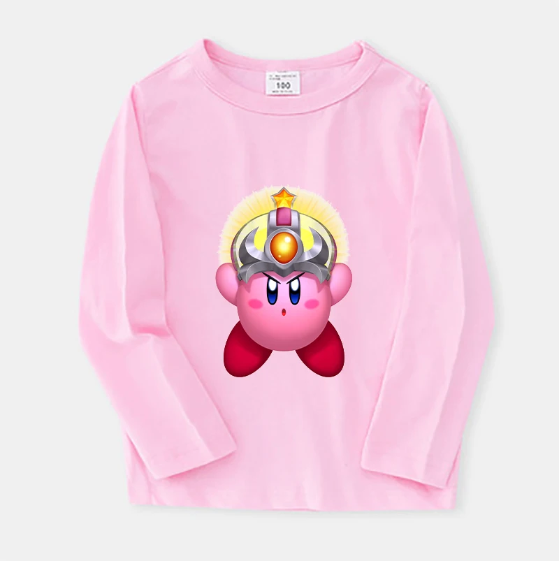 Star Kirbys Long Sleeve Sweatshirt Kids Girls Child Cute Anime Game Cartoon Print Kawaii Thin Clothes Cotton Toddler O Neck Tops