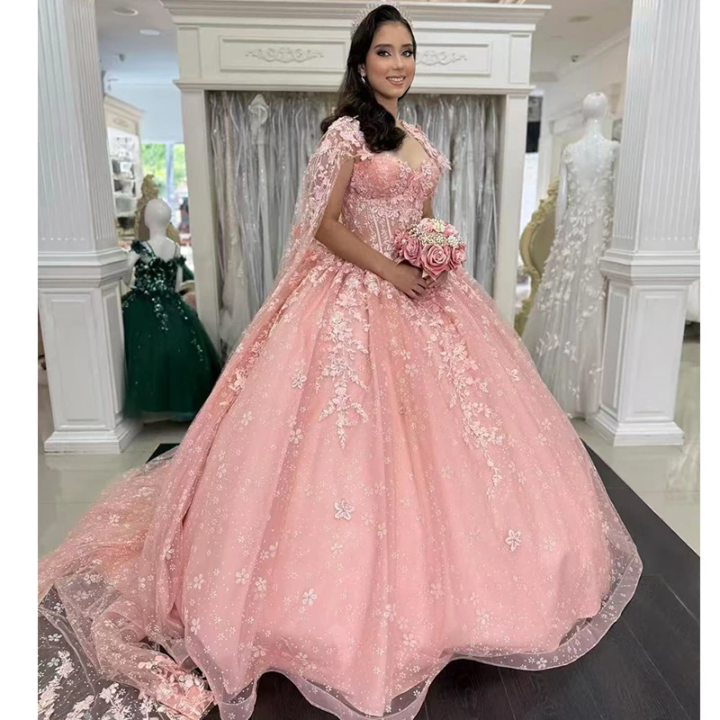 

Изящное платье Quinceneara из органзы с вышивкой, бальное платье без рукавов с v-образным вырезом, индивидуальное платье для дня рождения на шнуровке, милые 15 девочек