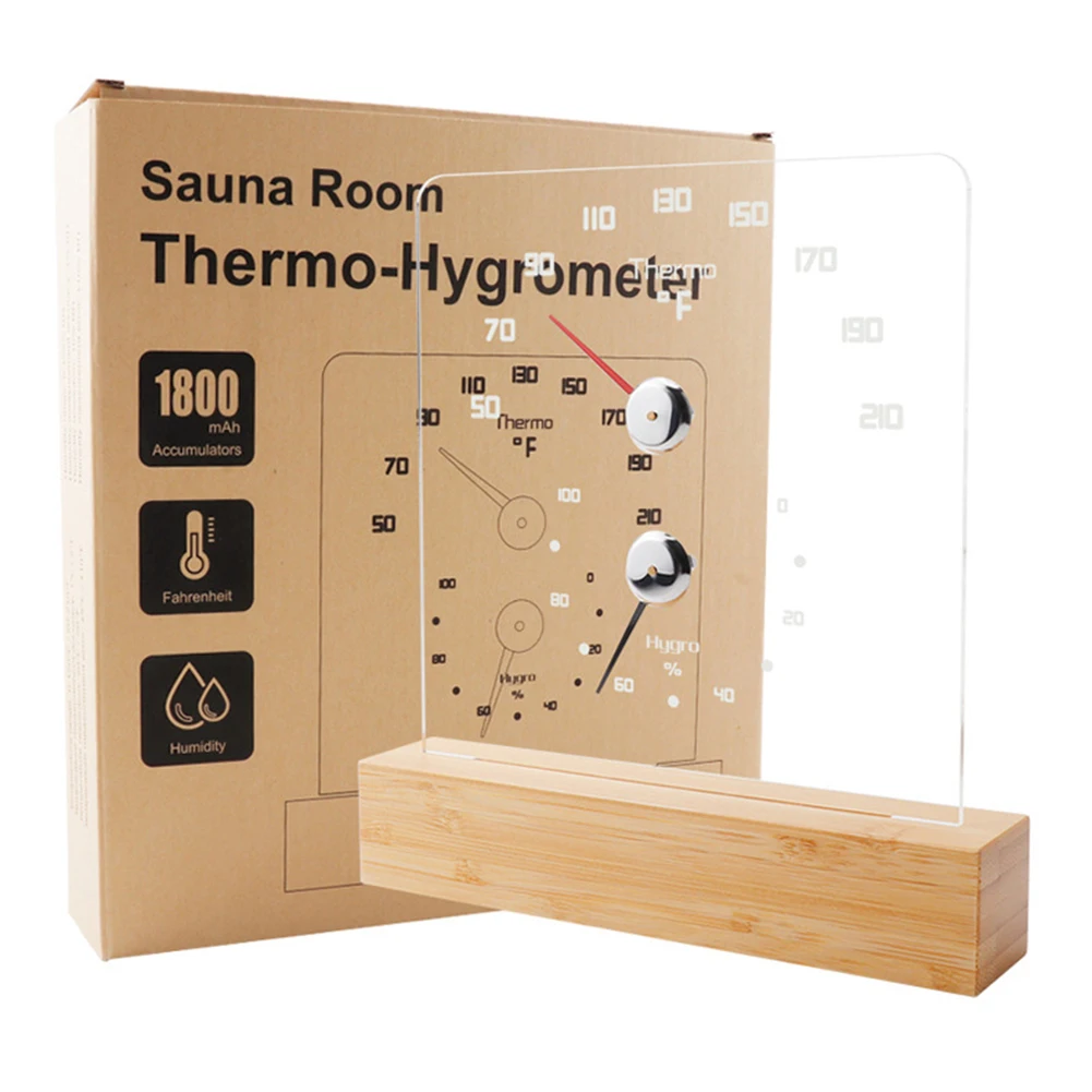 White Light Sauna Room Fahrenheit Thermometer Hygrometer  Wall Mounted Tpcy-c Charging Port Thermometer And Hygrometer